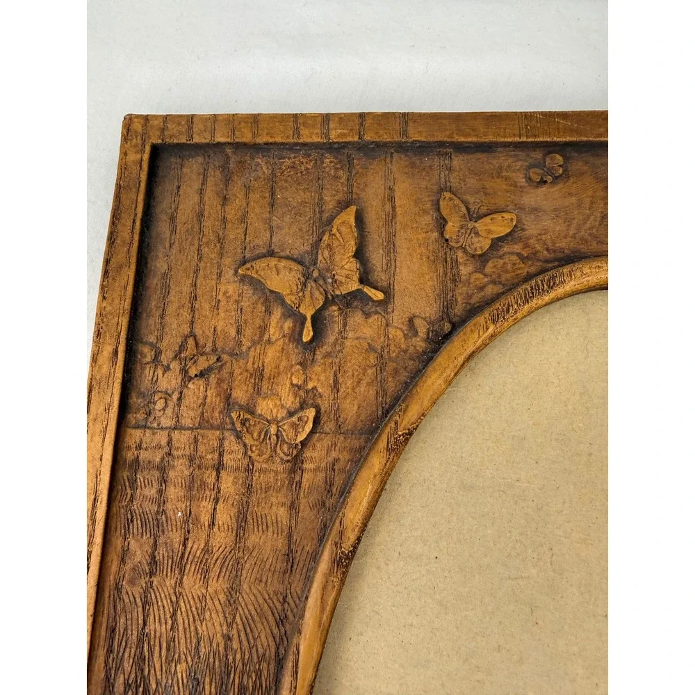 Vintage Faux Wood Resin Butterfly Wheat Oval‎ Picture Frame Rustic Cottagecore